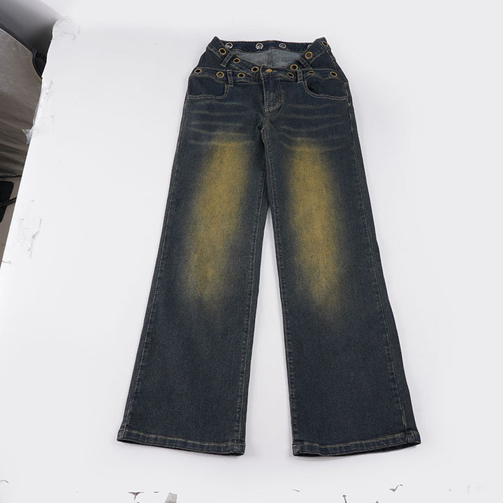 Damen Jeans mit weitem Schnitt und eleganten Gürtelschlaufen Drune