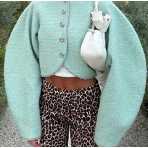Damen Cropped Jacke mit voluminösen Ärmeln und dekorativen Knöpfen Drune
