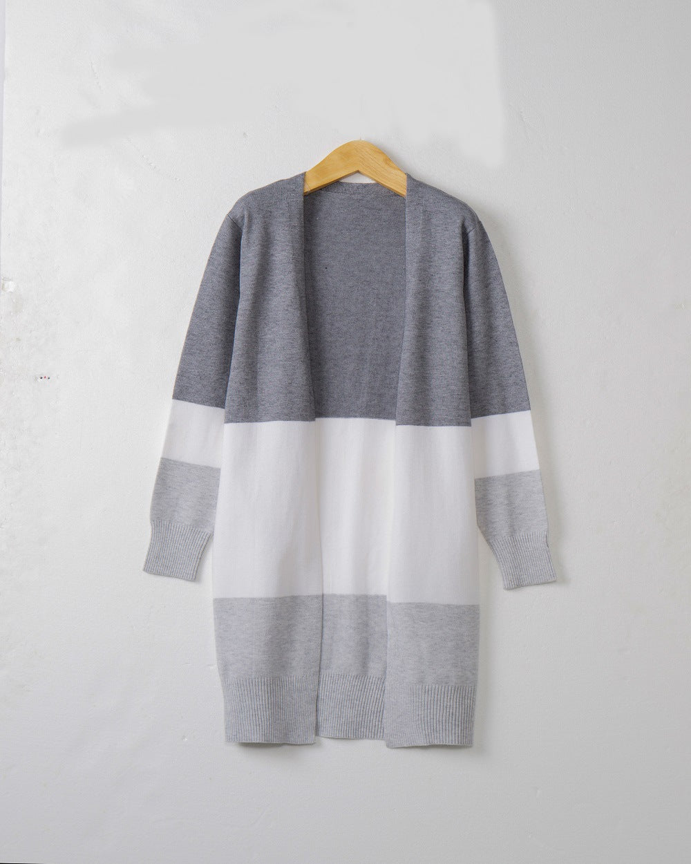 Damen lässige Strickjacke mit modernem Blockstreifenmuster und offenen Fronten Drune