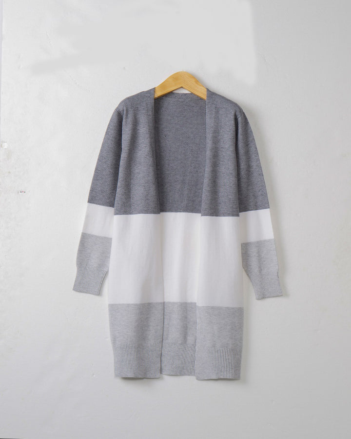 Damen lässige Strickjacke mit modernem Blockstreifenmuster und offenen Fronten Drune