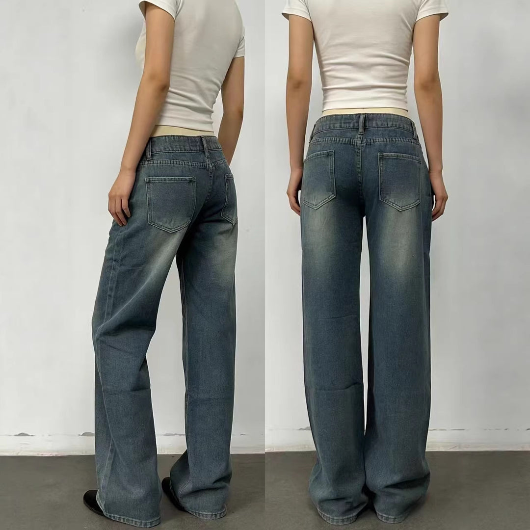 Damen weite High-Waist Jeans mit lässigem Schnitt und individuellen Waschungen Drune