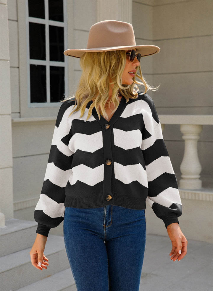 Damen modische Strickjacke mit Chevron-Muster Drune