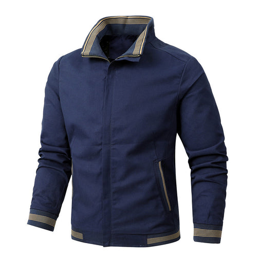 Herren nan sportlich-urbane Harrington-Jacke mit gestreiftem Stehkragen und verdeckter Druckknopfleiste Drune