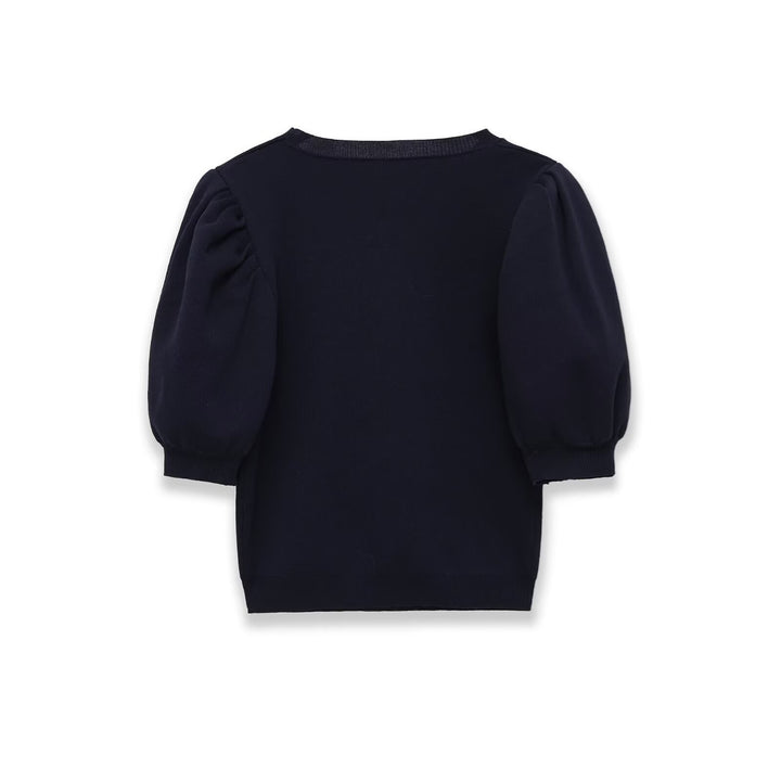 Damen Baumwollpullover mit herzförmigem Ausschnitt und modischen Puffärmeln Drune