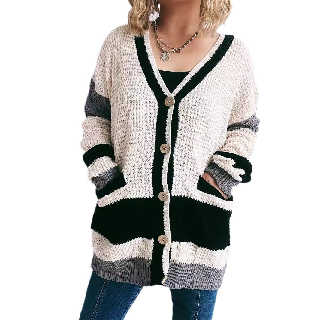 Damen Strickjacke mit modernen Streifenmustern und praktischen Taschen Drune