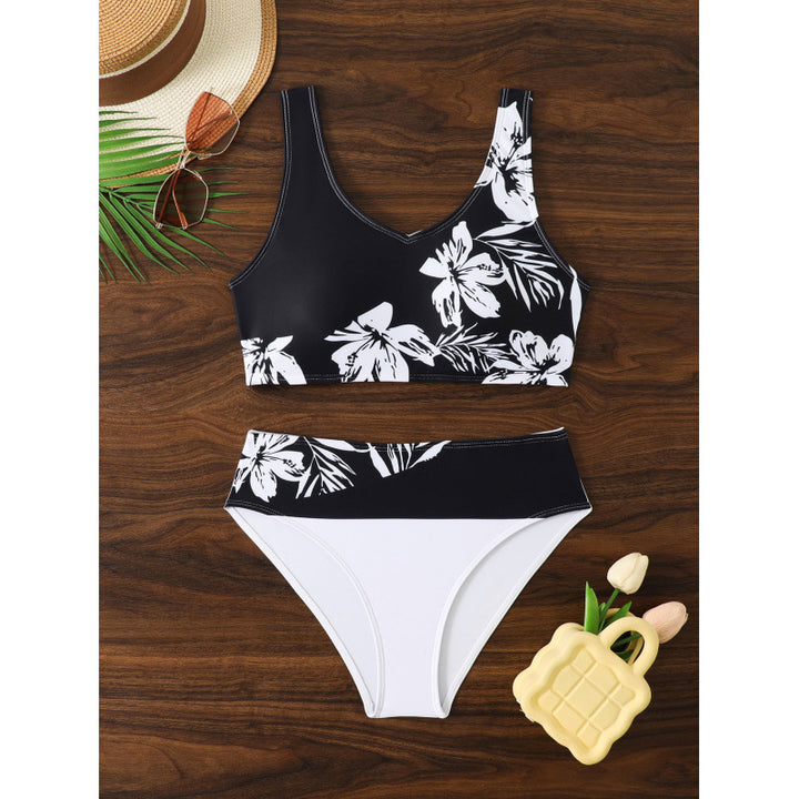 Damen Bikini-Set mit hohem Bund und floralem Muster Drune