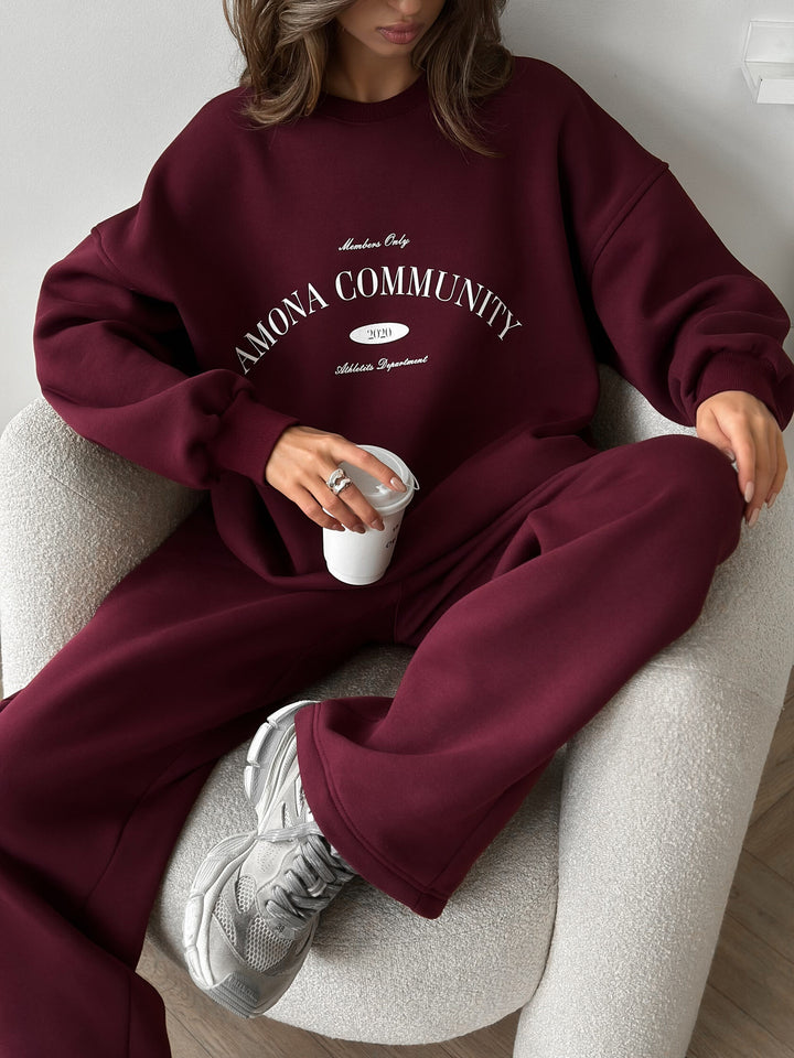 Damen lässiger Oversized-Sweatshirt mit kreativer Schriftzuggestaltung und bequemen Jogginghosen Drune