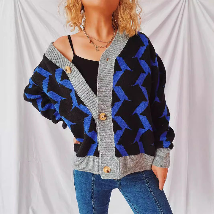 Damen Grobstrickjacke mit grafischem Muster und hochwertigen Knopfdetails Drune