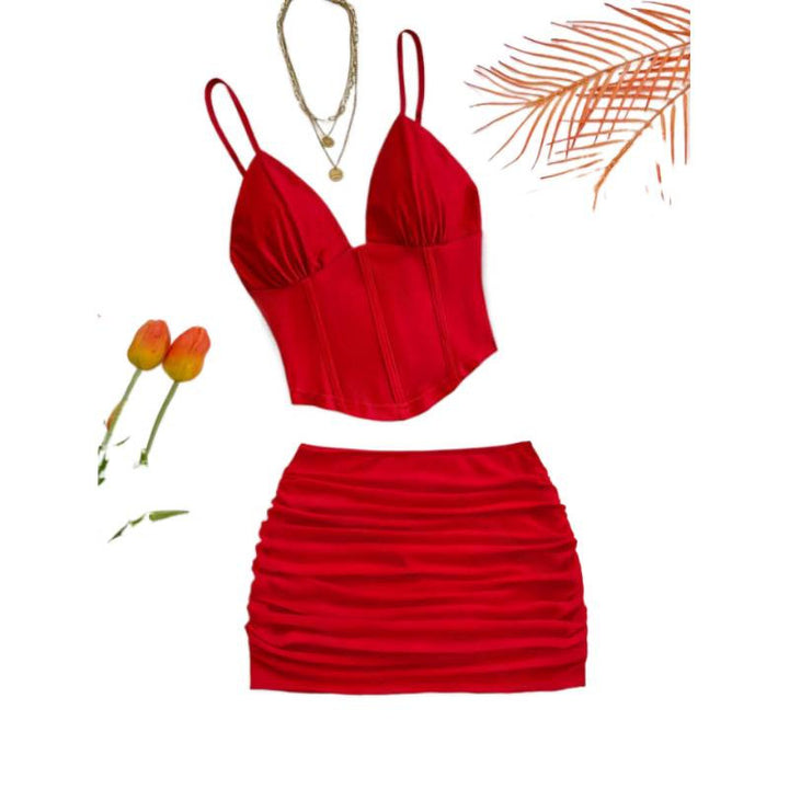 Damen Crop-Top und Mini-Rock Set mit raffinierten Raffungseffekten Drune