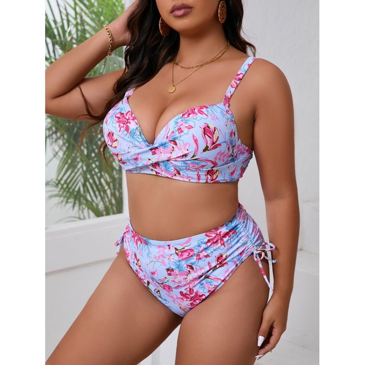 Damen Bikini-Set mit floralem Wickeloberteil und hochgeschnittenem Slip Drune