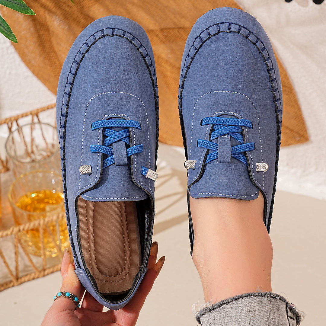 Damen nan atmungsaktive Mokassin-Slipper aus Mikrofaser mit elastischer Schnürung und rutschfester Gummisohle Drune