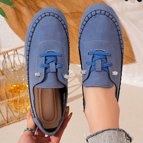 Damen nan atmungsaktive Mokassin-Slipper aus Mikrofaser mit elastischer Schnürung und rutschfester Gummisohle Drune