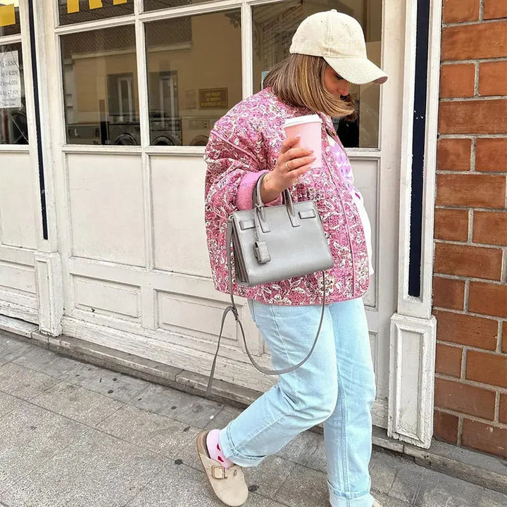 Damen modische Blütenmuster Jacke mit voluminösen Ärmeln Drune