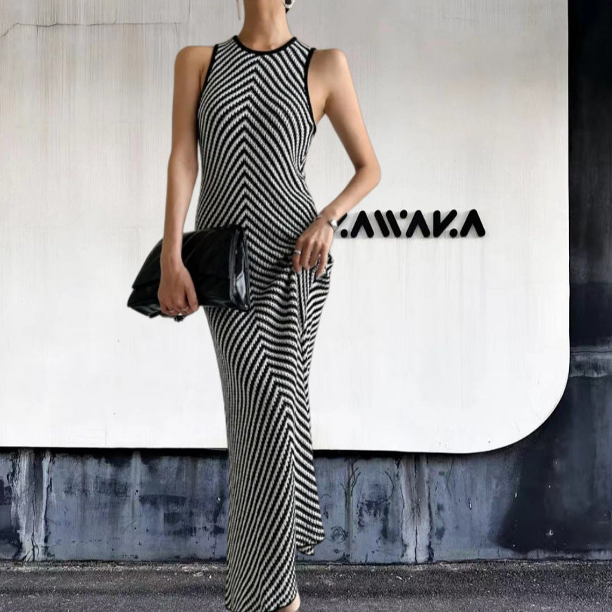 Damen Langarm-Hängerchenkleid mit raffiniertem Zickzack-Muster Drune