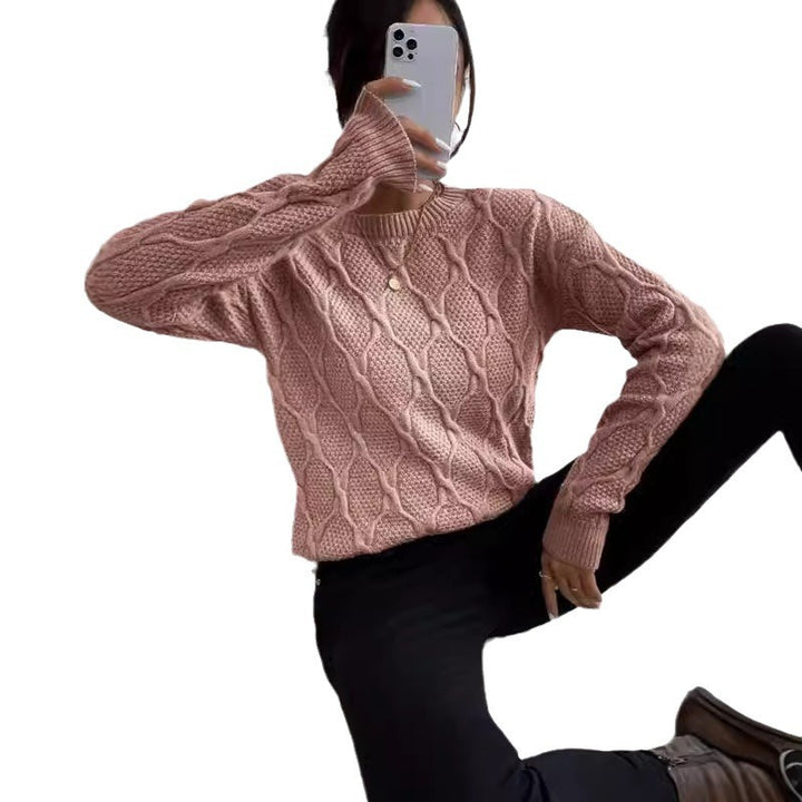 Damen Grobstrickpullover mit kreativem Zopfmuster und moderner Passform Drune