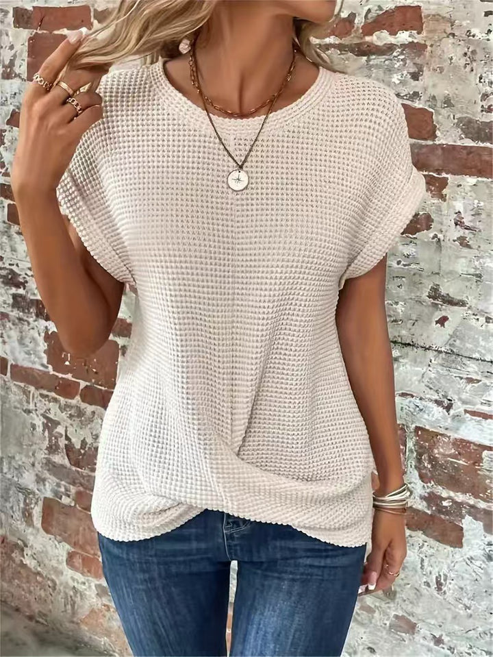 Damen lässiges Waffelpullover mit weichem Stoff und eleganten Ärmeln Drune