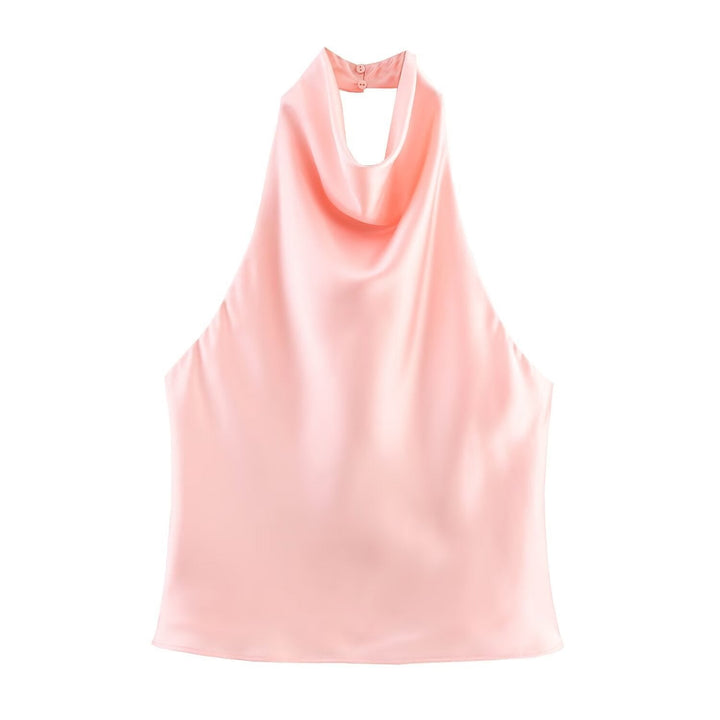 Damen elegantes Haltertop mit fließendem Schnitt und dekorativen Details Drune