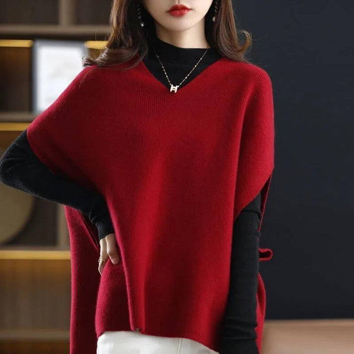 Damen Strickponcho mit V-Ausschnitt Drune