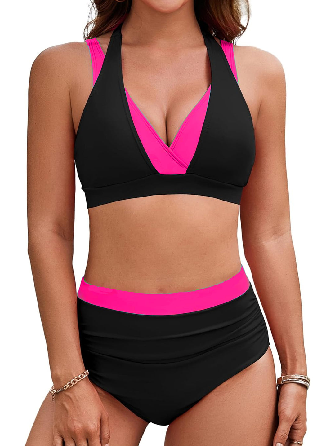 Damen Sportliches Hochbund-Bikini-Set mit asymmetrischem Schnitt Drune