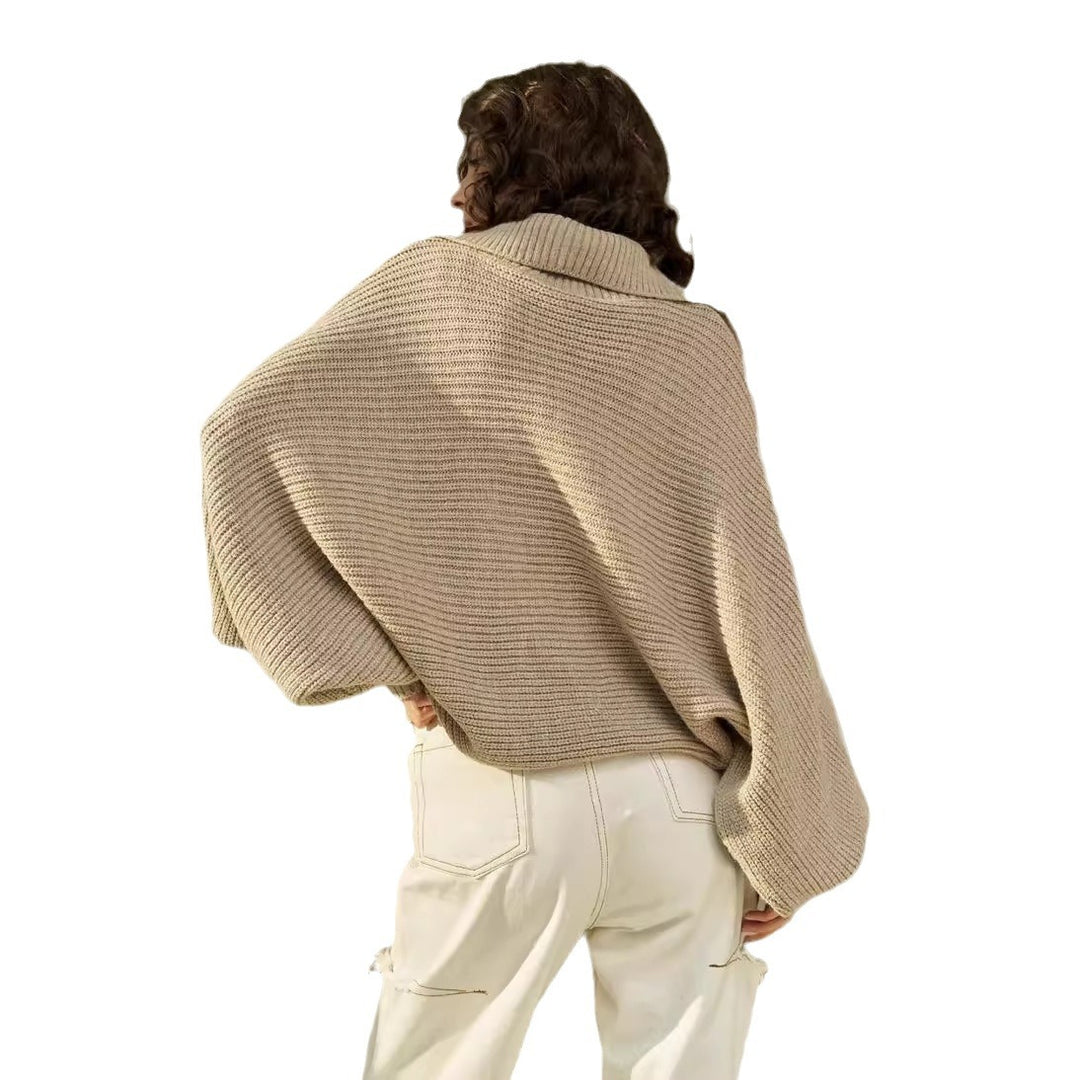Damen lässiger Strickpullover mit oversized Kragen Drune