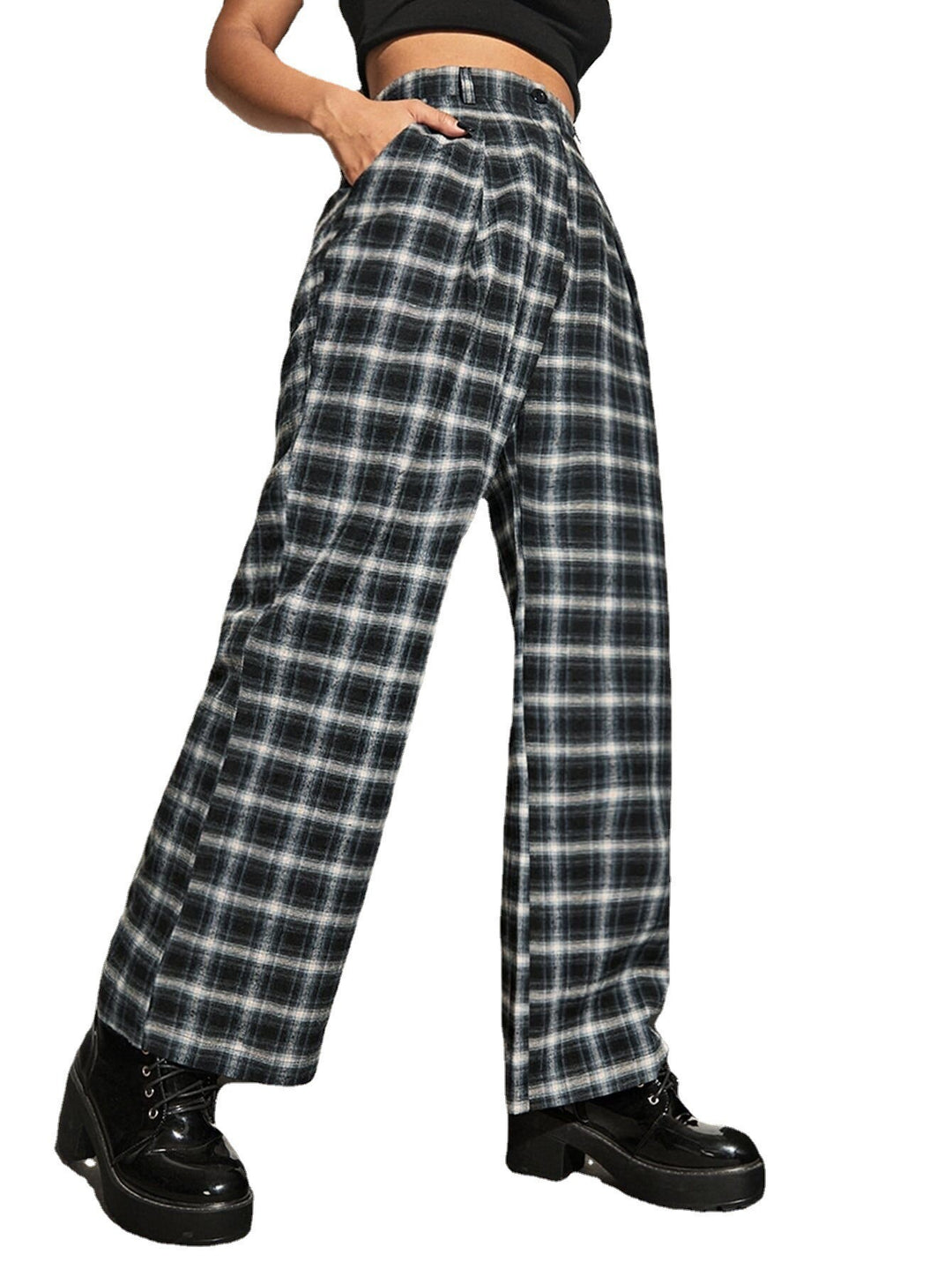Frauen Weitbeinige Karohose Drune
