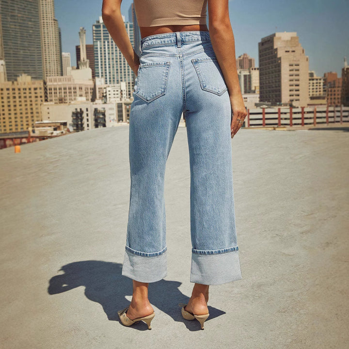 Damen Weit geschnittene Jeans mit umgeklapptem Saum Drune