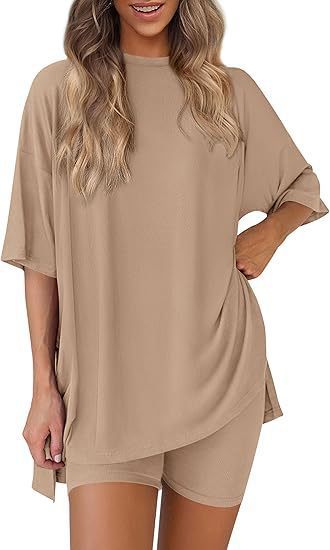 Damen Lässiges Lounge-Set mit übergroßem Oberteil und kurzen Hosen Drune