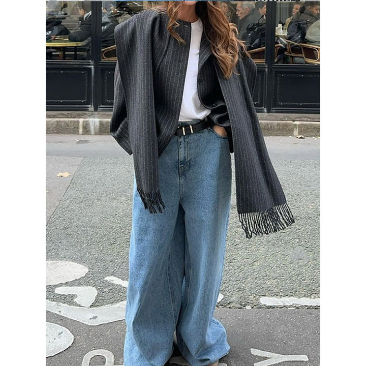 Damen Modische und lässige Wolljacke mit schickem Kragen Drune