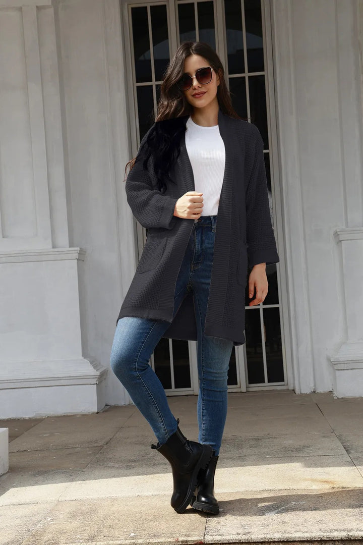 Damen lässiger Strickcardigan mit praktischen Taschen und offener Front Drune