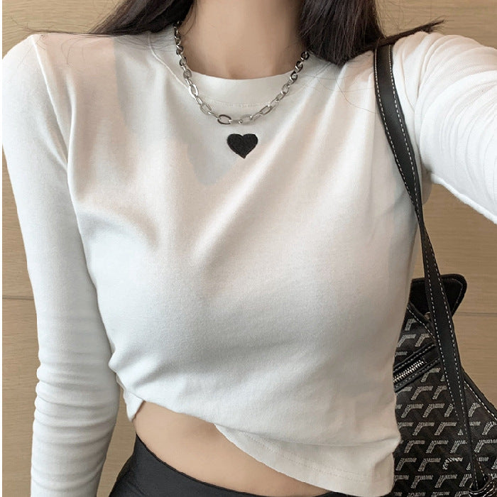 Damen langärmliges Basic-T-Shirt mit modischem Herz-Detail Drune