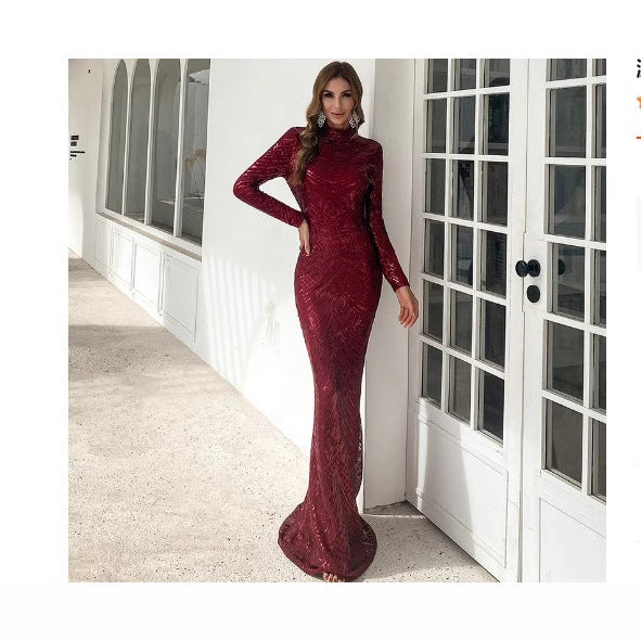 Damen Funkelndes Abendkleid mit langen Ärmeln und raffinierter Cut-Out-Optik Drune