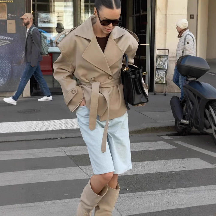 Damen Trenchcoat mit breiten Schultern und Taillengürtel Drune