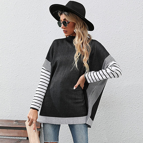 Damen gemütlicher Strickpullover mit lässigem Streifenmuster Drune