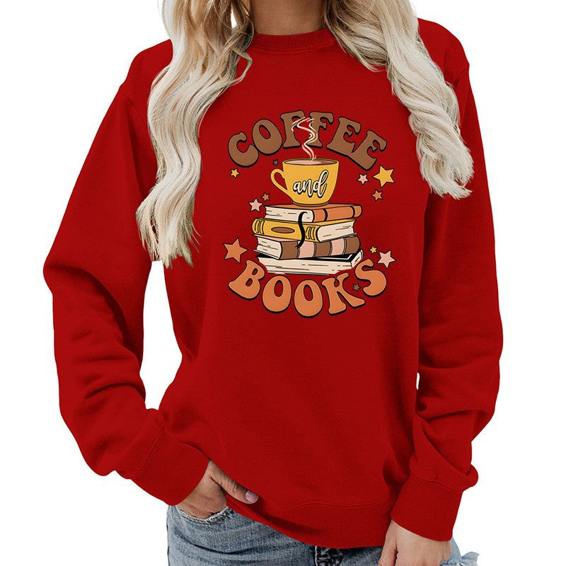 Damen Sweatshirt mit kreativem Kaffeebuch-Design Drune