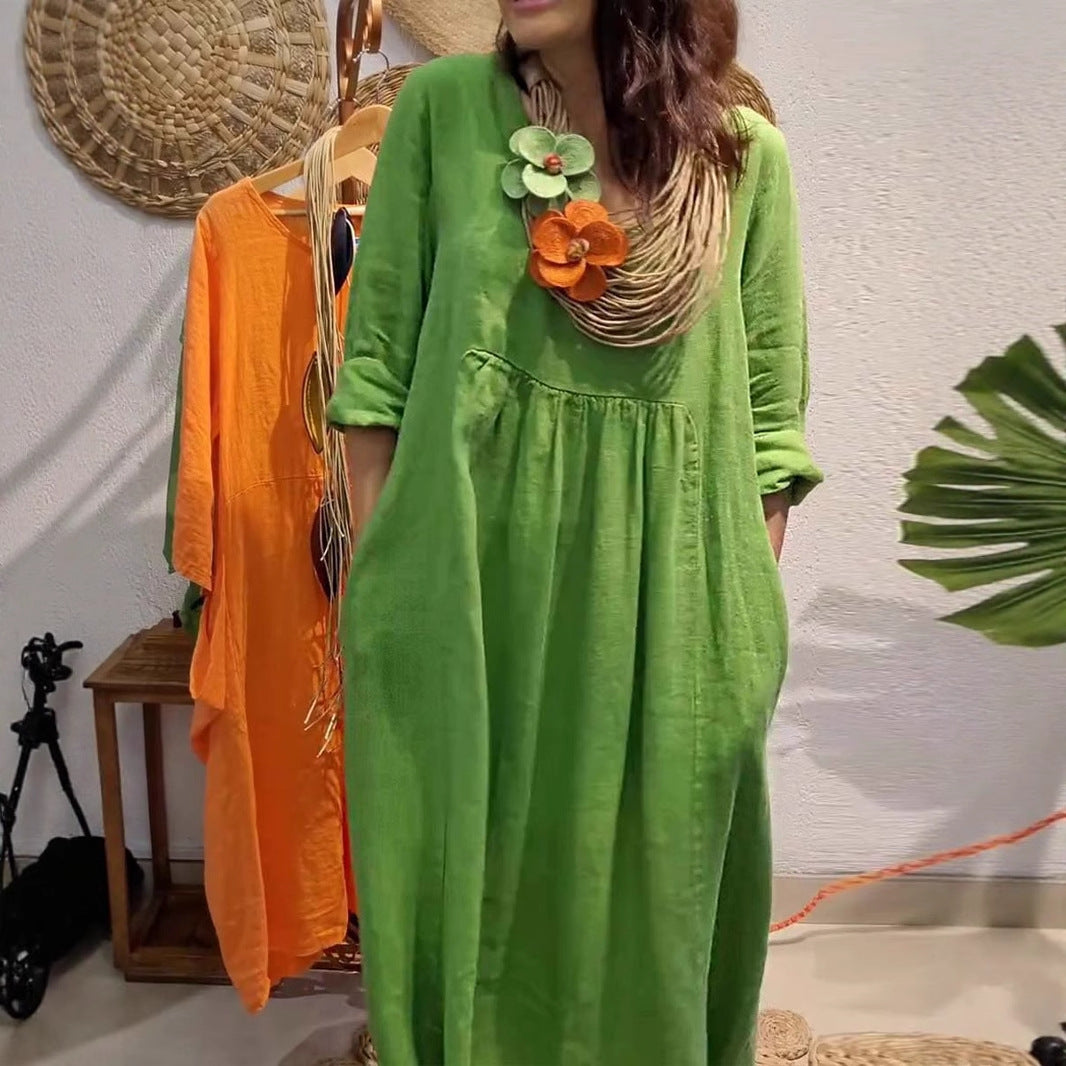 Damen Leichtes Sommerkleid mit eleganten Taschen und bequemen Zugdetails Drune