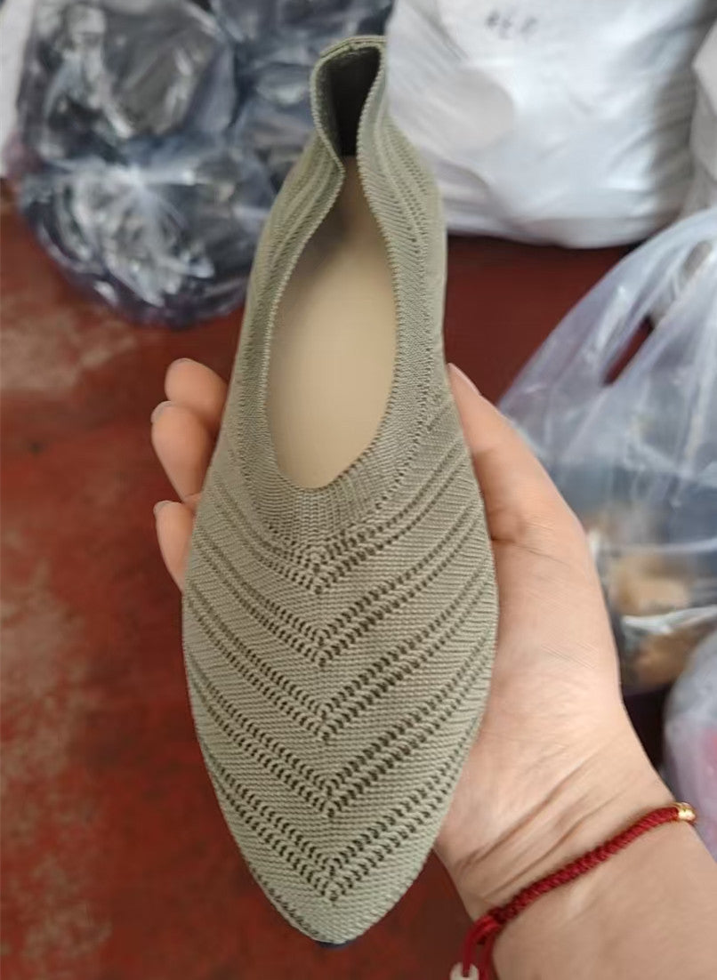Damen elegante spitze Ballerinas mit modischem Strickdesign Drune