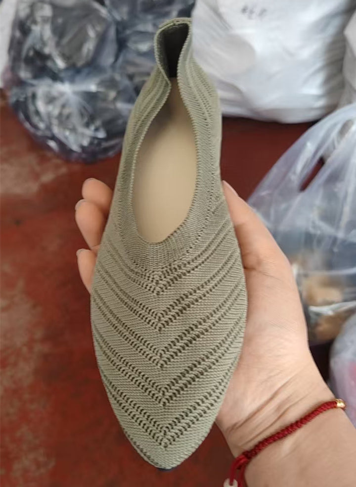 Damen elegante spitze Ballerinas mit modischem Strickdesign Drune