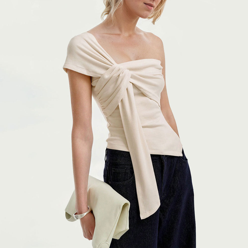 Damen modisches Wickeltop mit asymmetrischem Schnitt und eleganten Bindebändern Drune