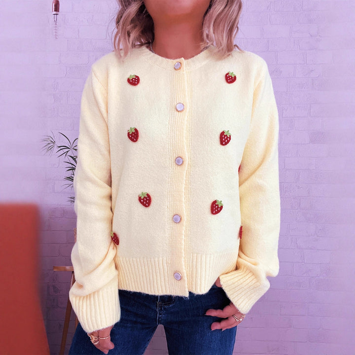 Damen Strickjacke mit fröhlichem Erdbeerdesign Drune