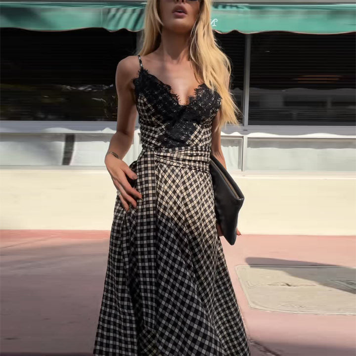 Damen Maxikleid mit aufregendem asymmetrischem Saum und feinen Spitzendetails Drune