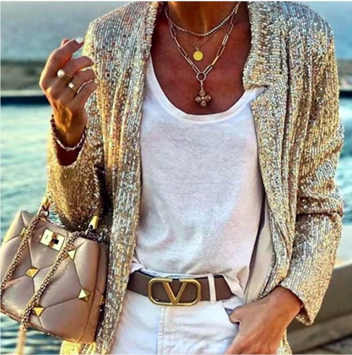 Damen Glitzernde Abendjacke mit elegantem Schnitt und luxuriösen Details Drune