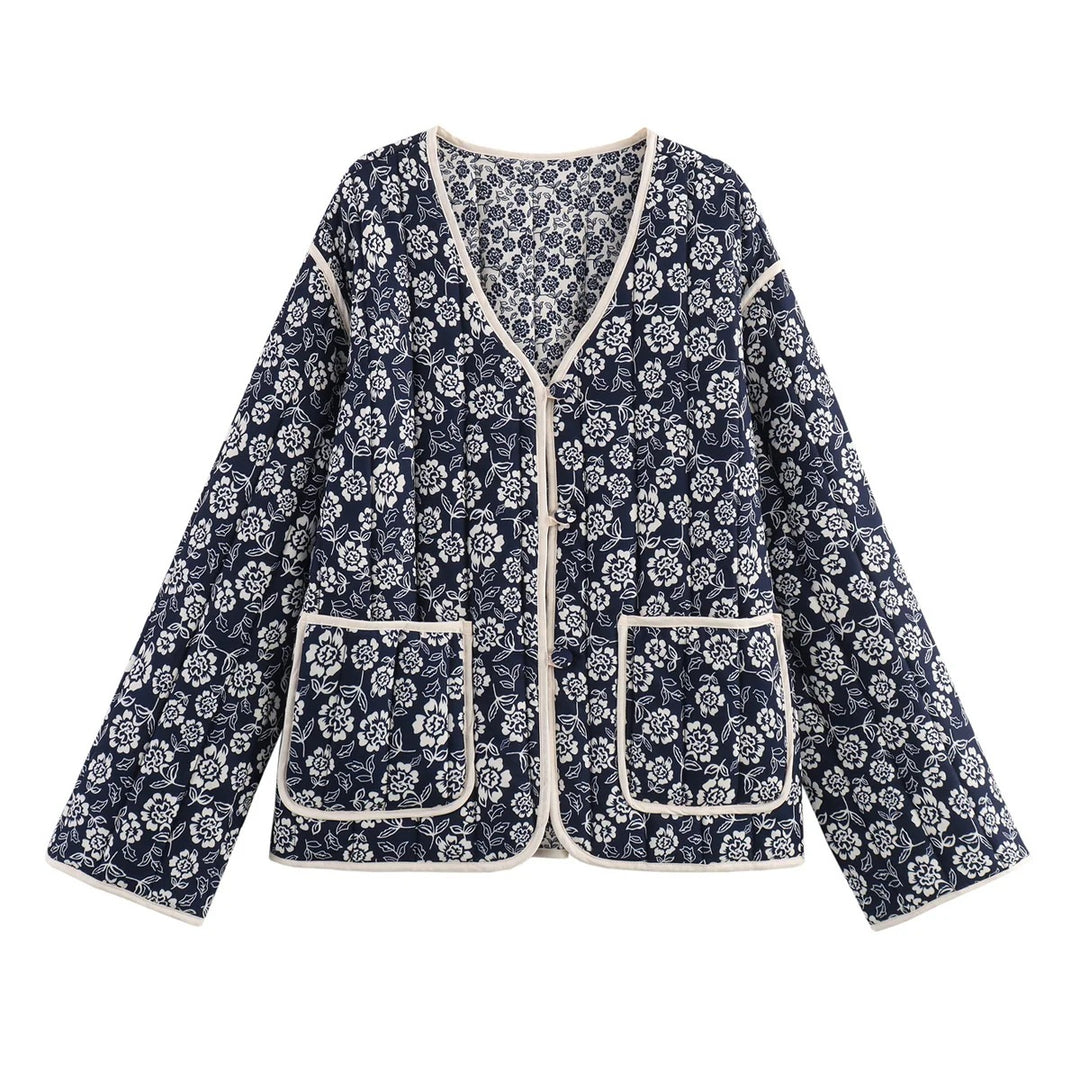 Damen elegante Floral-Jacke im Oversized-Schnitt mit strukturierten Details Drune
