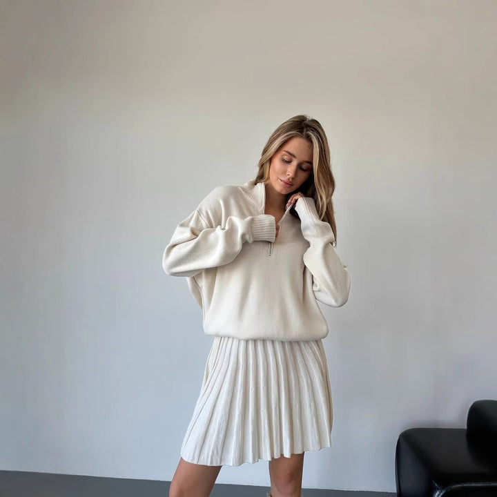Damen cropped Strickpullover mit Reißverschluss Drune