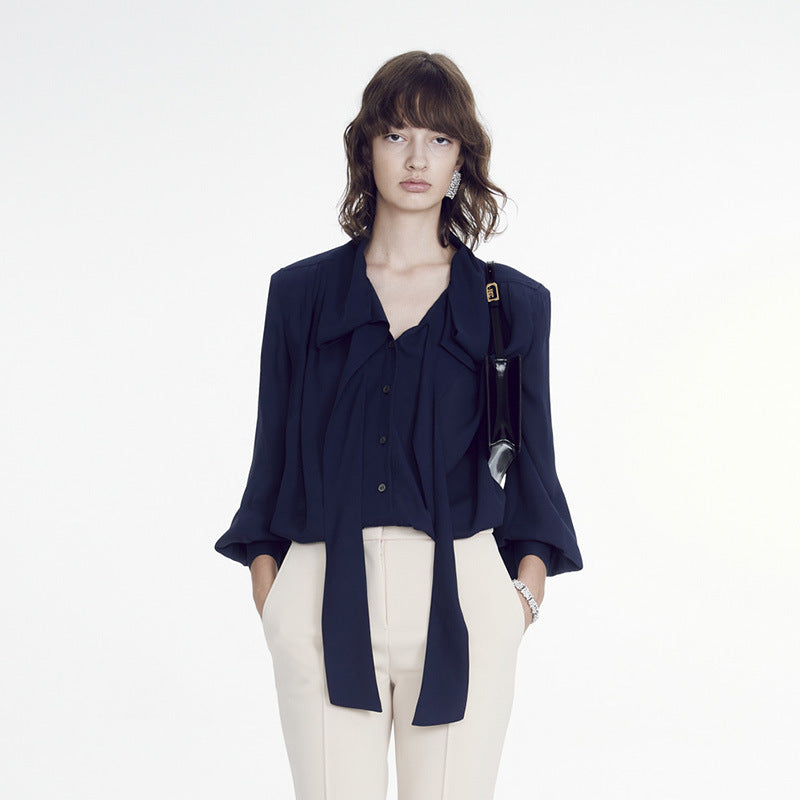 Damen elegante Bluse mit Bindegürtel Drune