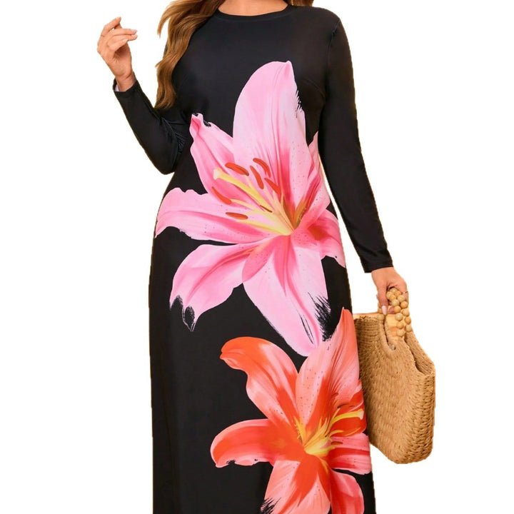 Damen Elegantes Maxikleid mit floralem Druck und langem Arm Drune