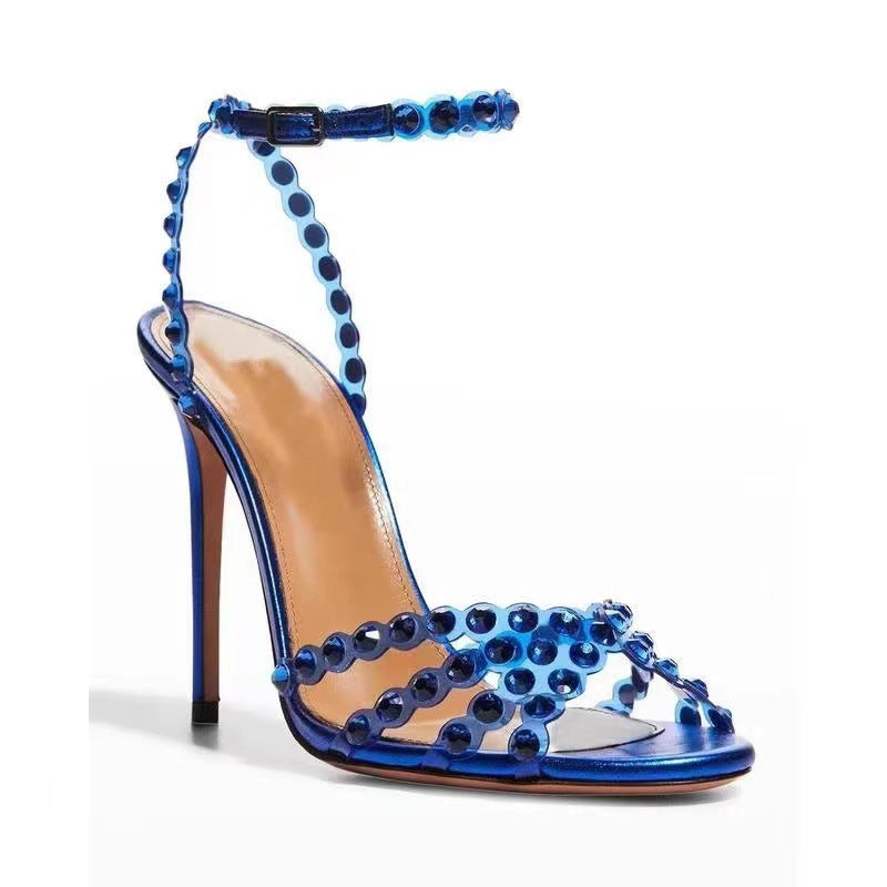 Damen atemberaubende High-Heel Knöchelriemen Sandalen mit dekorativen Perlenakzenten Drune