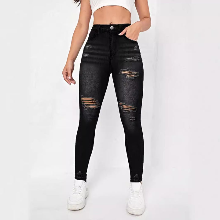 Damen Skinny Jeans im modischen Destroyed-Look mit hohem Taillenbund und komfortablem Stretch Drune