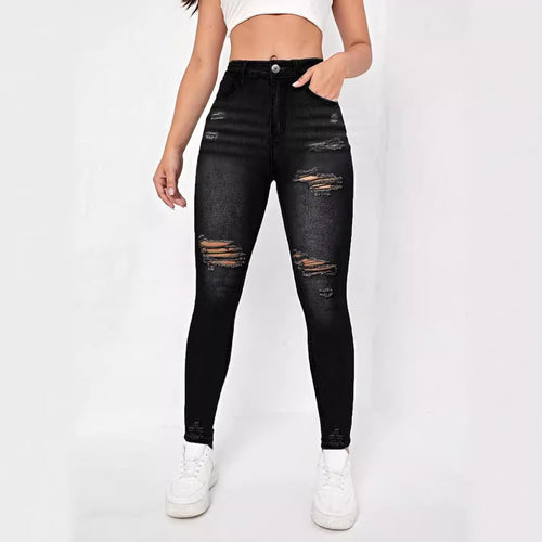 Damen Skinny Jeans im modischen Destroyed-Look mit hohem Taillenbund und komfortablem Stretch Drune