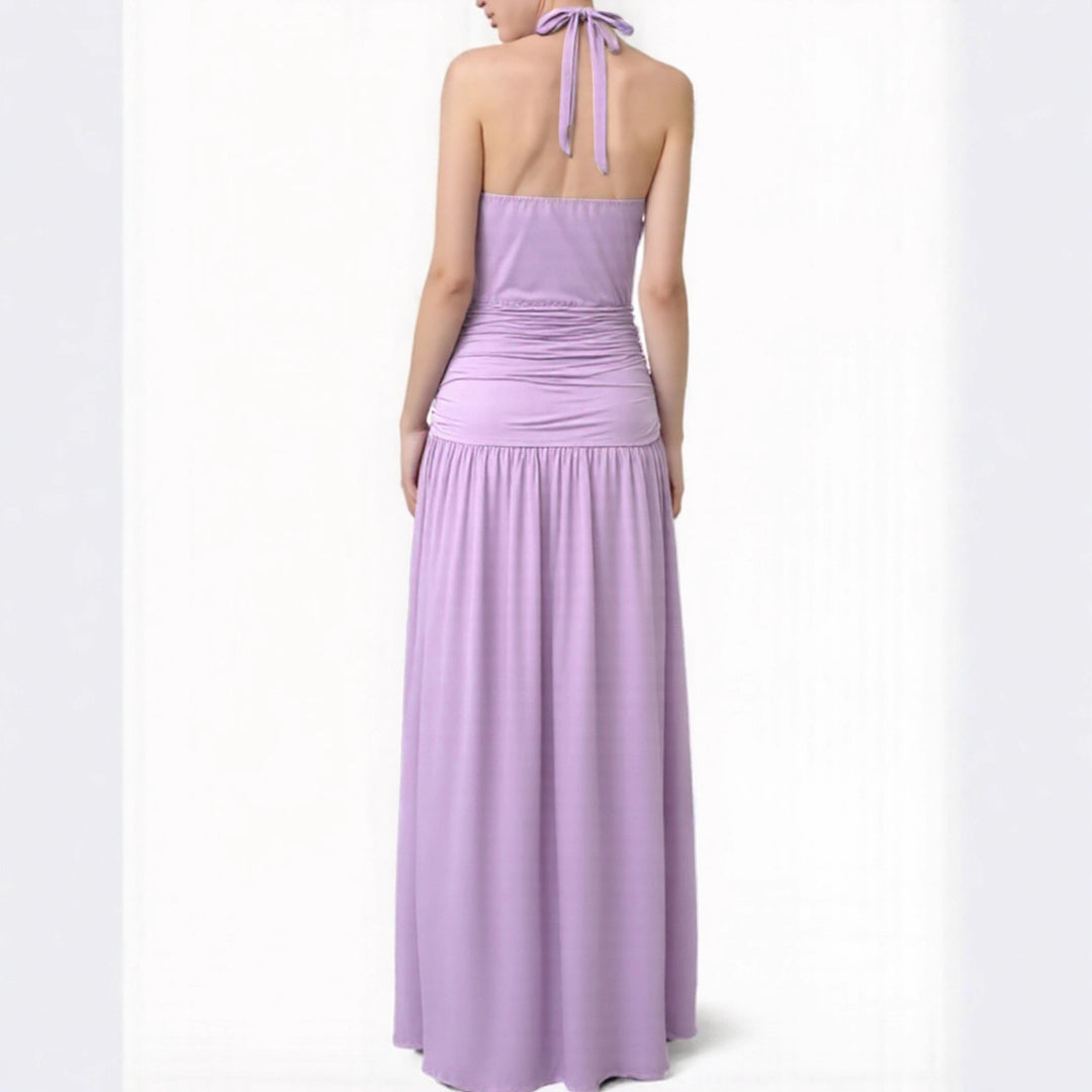 Damen Elegantes Halsnaht-Maxikleid mit seitlichem Schlitz Drune