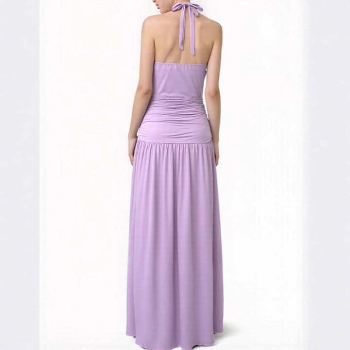 Damen Elegantes Halsnaht-Maxikleid mit seitlichem Schlitz Drune